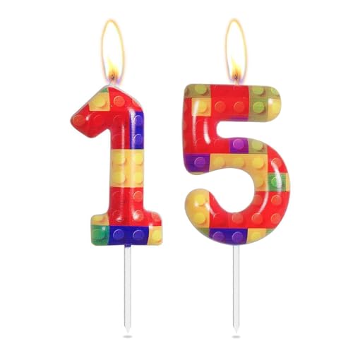 mciskin Bunte Block Gedruckte Kerzen, Kinder Feiertagskerzen, Block themed Party Geburtstag Snummer Kerzen (Baustein 15) von mciskin