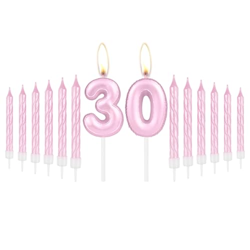 mciskin Mädchen 30 Geburtstag Kerzen Set, Rosa Spiralkerzen, Zahl 30 Kerzen Kuchen Cupcake Topper für Kuchen, Geburtstagskerzen für Frauen, Rosa Thema für 30 Geburtstag Dekorationen Hochzeitstag von mciskin