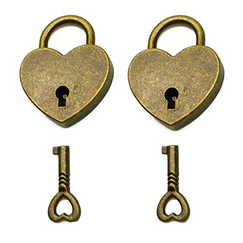 mciskin Mini-Vorhängeschlösser im antiken Vintage-Stil, Archaisierung, Schlüsselschloss mit Schlüssel, Mini-Bronze, antikes Vorhängeschloss, 2 Sets (Herz) von mciskin