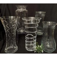 Vintage Variety Style/Größe Hoosier Glas Klare Gerippte Swirl Vasen-Kunst Glas-Blei Kristallglas Geätzte Blätter-Gerippte Design-Stil-Home Decor von mcselective