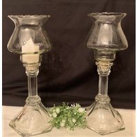 Vintage-Paar Elegant Styles Kerzenhalter in Sechseck-Form Mit Vintage-Geripptem Glaszapfen - Home Interior - Decor von mcselective