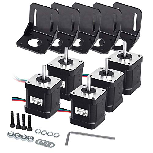 Mcwdoit 5 PCS NEMA 17 Schrittmotor Bipolar 2.0 A 83.6oz. in (59ncm) 47 mm Körper 4-lead W/1 m Pin Kabel + 5 PCS NEMA 17 Montagehalterung für 3D Drucker/CNC von mcwdoit