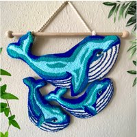 Handgetufteter Wal Wandbehang, Nadelspiel, Blauer Mom Und Kind Wal, Wanddekoration, Teppich Handgetufteter Wal Wandbehang, Nadelspiel, Blauer Mom Und Kind Wal, Wanddekoration, Teppich von meaningoftheOBJEct