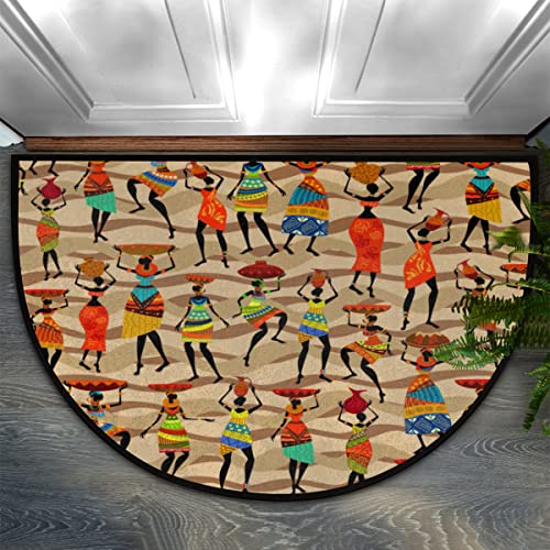 meathur Afrikanische Frauen, halbrund, Fußmatte, für drinnen und draußen, rutschfest, saugfähig, halbrund, Fußmatten für Zuhause, Küche, Terrasse, 91 x 61 cm von meathur