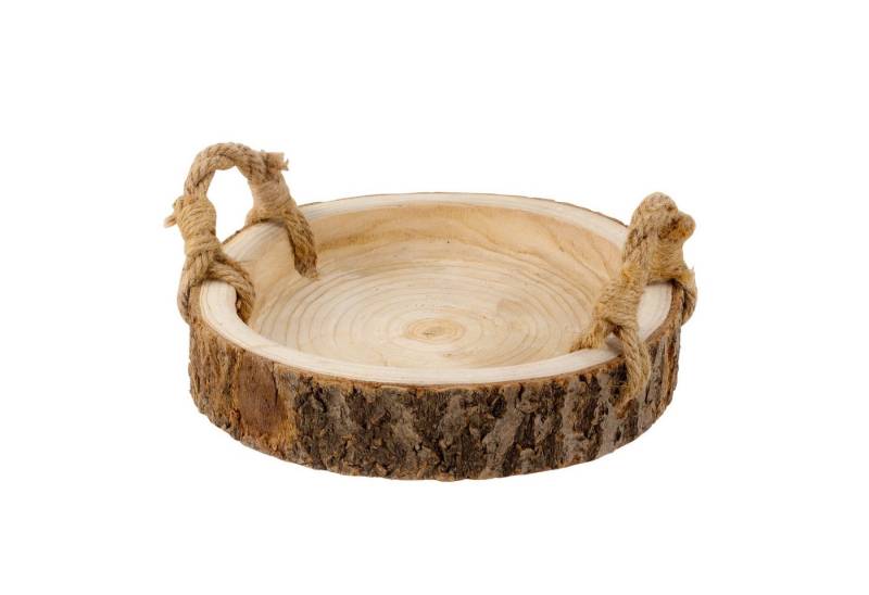 meberg Dekotablett Holz 30 cm Braumrinde Holztablett rund rustikal Serviertablett (Tisch Dekoration Holzdeko), mit Griffen Tischdekoration Landhaus von meberg