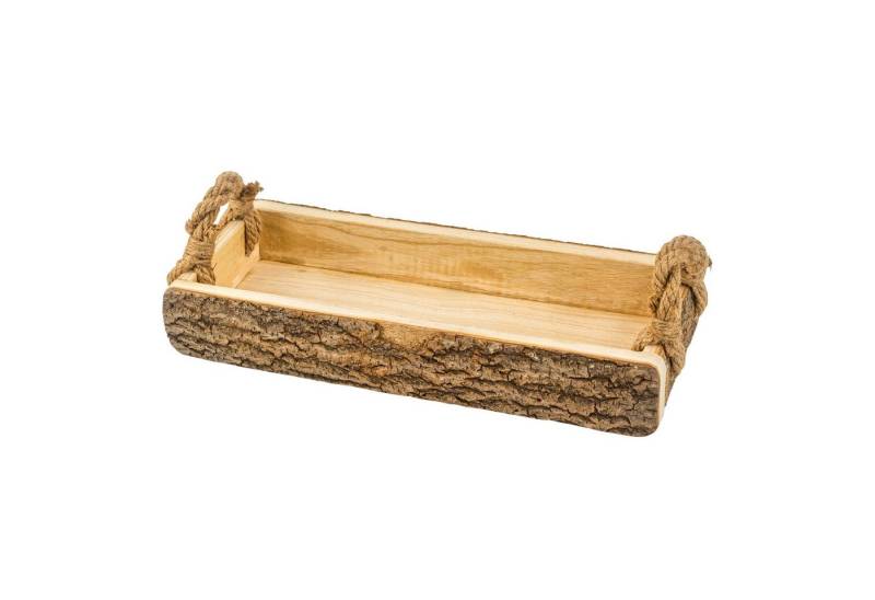 meberg Dekotablett Holztablett mit Rinde Dekotablett 41 cm Holz (Tischdekoration Kerzenteller Obstschale, rechteckig), mit Seil-Griffen Dekoschale Dekoration von meberg