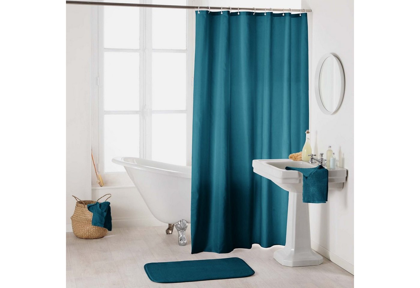 meberg Duschvorhang grün blau wasserabweisend + Ringe Breite 180 cm (Duschvorhang+Ringe), Duschvorhang Textil 180x200 Petrol grün-blau wasserabweisend + Ringe von meberg