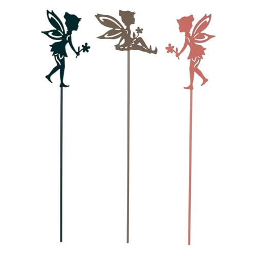 meberg IK3081_x3 Blumenstecker 3er Set Metall Fee bunt Gartenstecker 30 cm hoch Figuren in Rosa, Beige & Grün Gartendeko für Blumentöpfe, Balkon & Beet Metallstecker Deko Garten Außenbereich von meberg