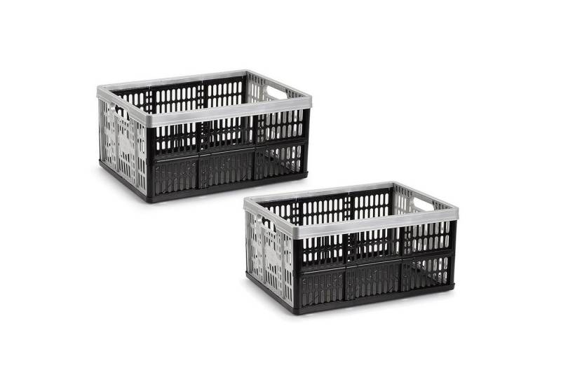 meberg Klappbox Klappkiste 2er Set Kunststoff Schwarz Grau 48 cm faltbar, 18kg Tragkraft stapelbar Aufbewahrungsbox von meberg