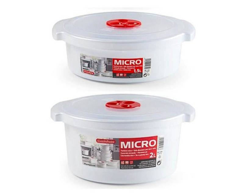 meberg Mikrowellenbehälter Mikrowellengeschirr Kunststoff 2er Set 1,5 L & 2 L mit Deckel, (Schalen Dampfventil Geschirrset Gefriergeeignet), Weiß BPA frei Mikrowellendosen Mikrowellen Geschirr von meberg
