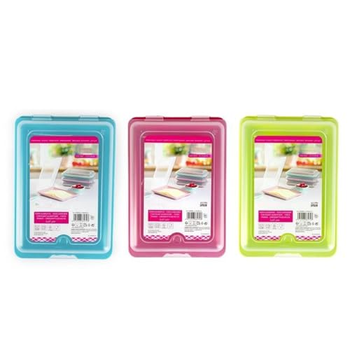 meberg PF40346_bunt_x3 Hochwertige Aufschnittboxen 3er Set Bunt Wurstbox Wurstdose platzsparend stapelbar Stapelboxen Vorratsdosen integrierte Servierplatte Frischhaltedose (Bunt) von meberg
