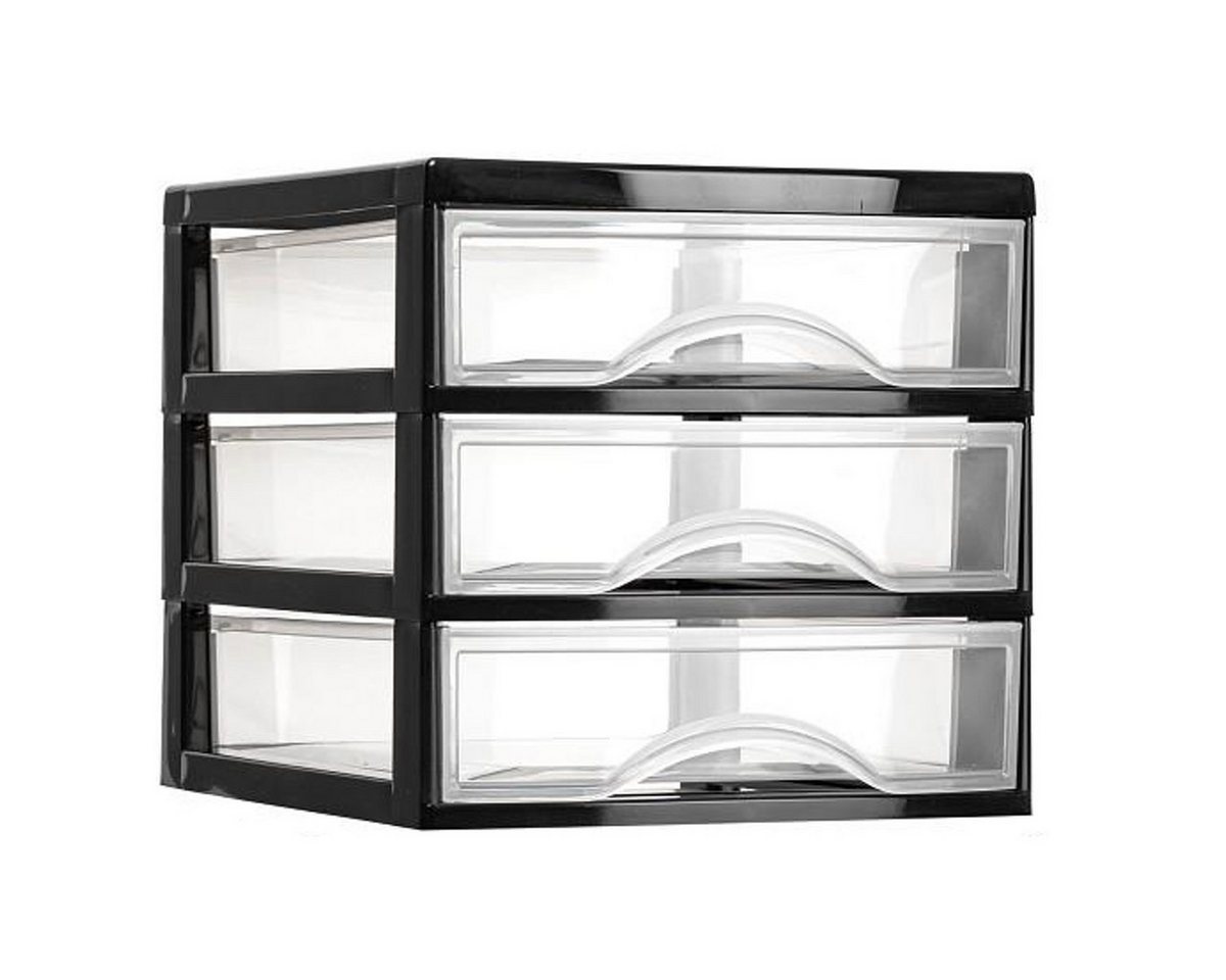 meberg Schubladenbox Schubladen Organizer 3er 4er oder 5er Kunststoff stapelbar, (Sortierbox Aufbewahrung Behälter Schubladenbox, Aufbewahrung Box Ordnungssystem), schwarz transparent für Schreibtisch Büro von meberg