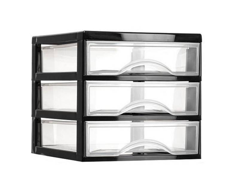 meberg Schubladenbox Schubladen Organizer 3er 4er oder 5er Kunststoff stapelbar, (Sortierbox Aufbewahrung Behälter Schubladenbox, Aufbewahrung Box Ordnungssystem), schwarz transparent für Schreibtisch Büro von meberg