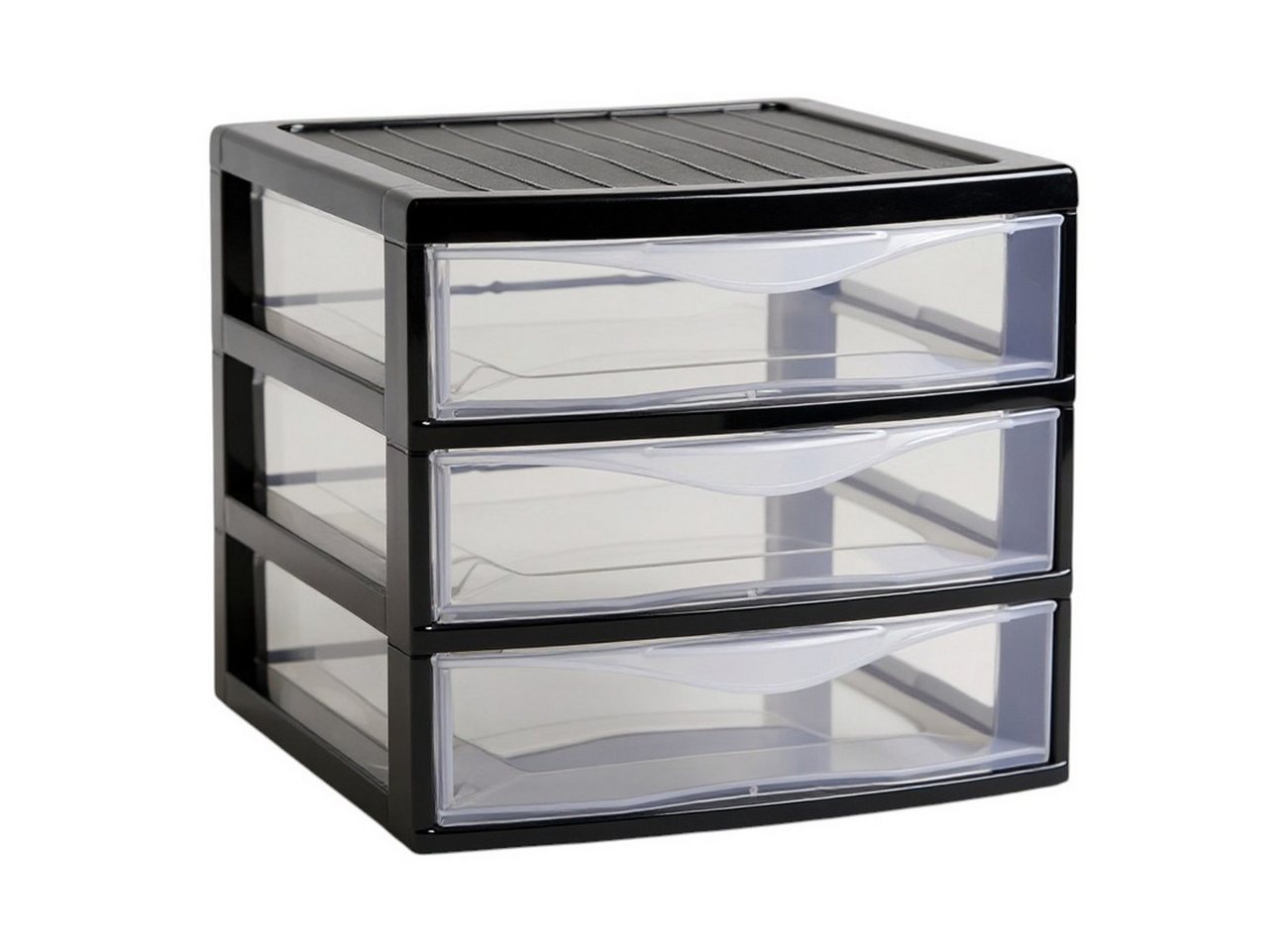 meberg Schubladenbox Schubladen Organizer Kunststoff 22 cm stapelbar, (Aufbewahrung Behälter Schubladenbox, Box Ordnungssystem Sortierbox), schwarz transparent für Schreibtisch Büro Aufbewahrung von meberg