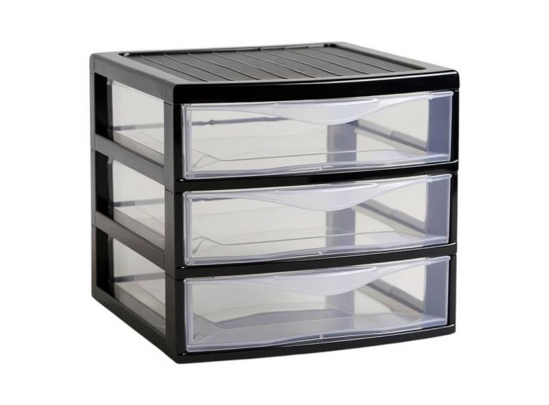 meberg Schubladenbox Schubladen Organizer Kunststoff 22 cm stapelbar, (Aufbewahrung Behälter Schubladenbox, Box Ordnungssystem Sortierbox), schwarz transparent für Schreibtisch Büro Aufbewahrung von meberg