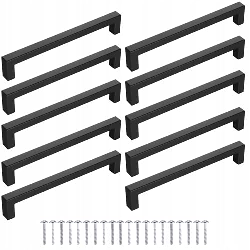Meblando Möbelgriffe Set 10 Stück, schrankgriffe- griffe für küchenschränke Schwarz, 160 mm griffe möbel- türgriffe küche, universal schubladengriffe und küchengriffe Kleiderschrank von meblando.pl