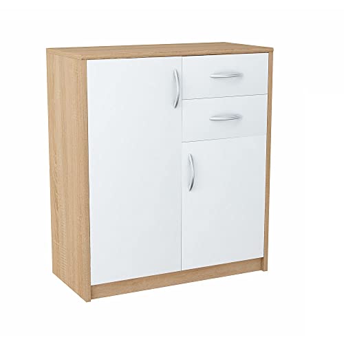 Meblando allzweckschrank 74 x 35 x 85 cm, kommode weiß und Eiche, mehrzweckschrank- aktenschrank oder Flur möbel, kommode mit schubladen 74 cm breit, komodenschrank von meblando.pl