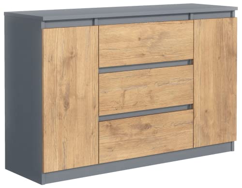 meble masztalerz Kommode Anthrazit/Lancelot Matt mit 3 Schubladen und 2 Türen 120 cm, Sideboard Wohnzimmer, Schlafzimmer H: 78,2 cm, B: 120,4 cm, T: 39 cm Kommode mit Schubladen, Schubladenschrank von meble masztalerz