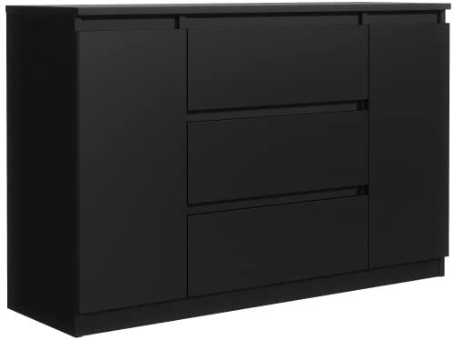 meble masztalerz Kommode Schwarz Matt mit 3 Schubladen und 2 Türen 140 cm, Sideboard Wohnzimmer, Schlafzimmer H: 78,2 cm, B: 140 cm, T: 39 cm Kommode mit Schubladen, Schubladenschrank von meble masztalerz