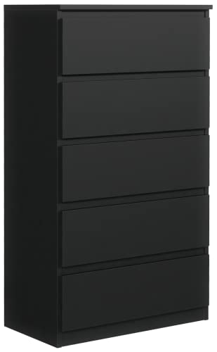 meble masztalerz Kommode Schwarz Matt mit 5 Schubladen 70 cm, Sideboard Wohnzimmer, Kommode Schlafzimmer H: 124,5 cm, B: 70 cm, T: 39 cm Kommode mit Schubladen, Schubladenschrank von meble masztalerz