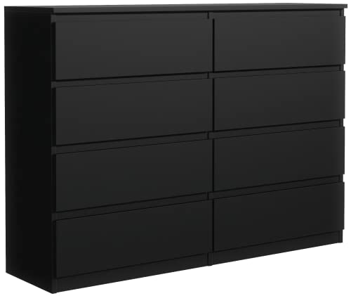 meble masztalerz Kommode Schwarz mit 8 Schubladen 120 cm, Sideboard Wohnzimmer, Kommode Schlafzimmer H: 101,5 cm, B: 120 cm, T: 39 cm, Kommode mit Schubladen, Schubladenschrank von meble masztalerz