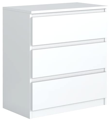 meble masztalerz Kommode Weiss Matt mit 3 Schubladen 70 cm, Sideboard Wohnzimmer, Kommode Schlafzimmer H: 78,5 cm, B: 70 cm, T: 39 cm Kommode mit Schubladen, Schubladenschrank von meble masztalerz