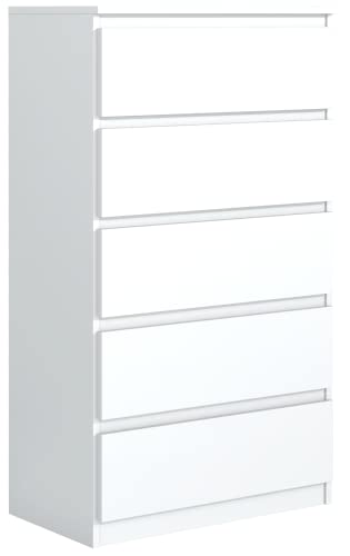 meble masztalerz Kommode Weiss Matt mit 5 Schubladen 70 cm, Sideboard Wohnzimmer, Kommode Schlafzimmer H: 124,5 cm, B: 70 cm, T: 39 cm Kommode mit Schubladen, Schubladenschrank von meble masztalerz