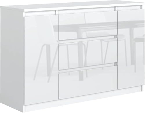 meble masztalerz Kommode 120 cm Weiss mit Hochglanz-Fronten mit 3 Schubladen und 2 Türen - 120,4 x 78,2 x 39 cm - Sideboard Wohnzimmer, Schlafzimmer - Schubladenschrank - Komodenschrank meble masztalerz Kommode 120 cm Weiss mit Hochglanz-Fronten mit 3 Schubladen und 2 Türen - 120,4 x 78,2 x 39 cm - Sideboard Wohnzimmer, Schlafzimmer - Schubladenschrank - Komodenschrank von meble masztalerz