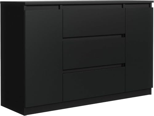 meble masztalerz Kommode 140 cm mit 3 Schubladen & 2 Türen – Schwarz Matt – Sideboard Schlafzimmer Wohnzimmer Flur – Schubladenschrank Holz Modern Design von meble masztalerz