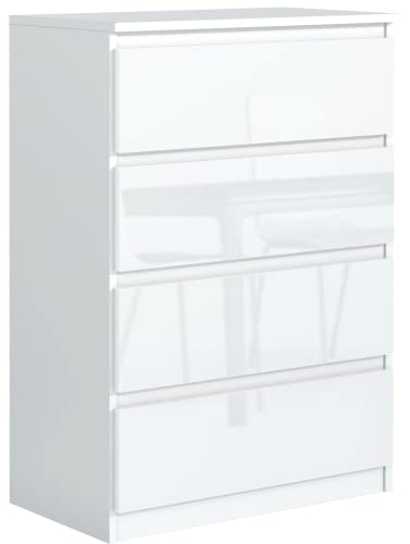 meble masztalerz Kommode 70 cm Weiss mit Hochglanz-Fronten mit 4 Schubladen - 70 x 102 x 39 cm - Sideboard Wohnzimmer, Schlafzimmer - Schubladenschrank - Komodenschrank von meble masztalerz