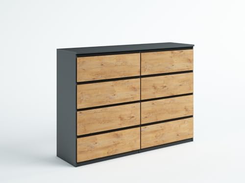 meble masztalerz Kommode Anthrazit/Lancelot Matt mit 8 Schubladen - 120 x 101,5 x 39 cm - Sideboard Wohnzimmer, Schlafzimmer - Schubladenschrank - Komodenschrank von meble masztalerz