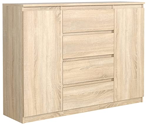 meble masztalerz Kommode Eiche-Sonoma Matt mit 4 Schubladen und 2 Türen - 120 x 101,5 x 39 cm - Sideboard Wohnzimmer, Schlafzimmer - Schubladenschrank - Komodenschrank von meble masztalerz