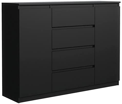 meble masztalerz Kommode Schwarz Matt mit 4 Schubladen und 2 Türen - 120 x 101,5 x 39 cm - Sideboard Wohnzimmer, Schlafzimmer - Schubladenschrank - Komodenschrank von meble masztalerz