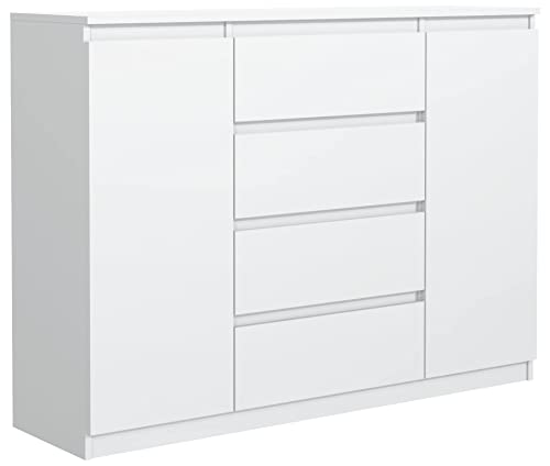 meble masztalerz Kommode Weiss Matt mit 4 Schubladen und 2 Türen - 120 x 101,5 x 39 cm - Sideboard Wohnzimmer, Schlafzimmer - Schubladenschrank - Komodenschrank von meble masztalerz