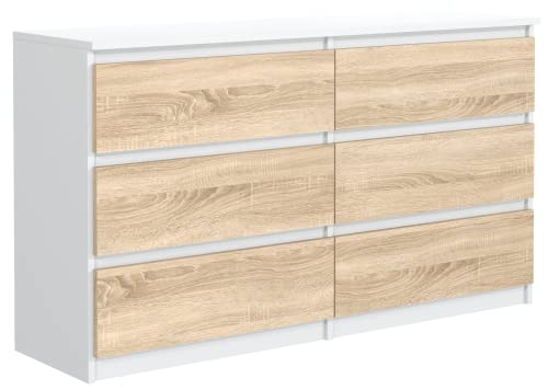 meble masztalerz Kommode Weiß Sonoma Matt mit 6 Schubladen - 120 x 78,5 x 39 cm - Sideboard Wohnzimmer, Schlafzimmer - Schubladenschrank - Komodenschrank von meble masztalerz