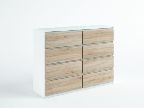 meble masztalerz Kommode Weiß Sonoma Matt mit 8 Schubladen - 120 x 101,5 x 39 cm - Sideboard Wohnzimmer, Schlafzimmer - Schubladenschrank - Komodenschrank von meble masztalerz