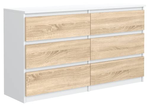 meble masztalerz Kommode mit 6 Schubladen 120 cm, Sideboard Wohnzimmer, Kommode Schlafzimmer H: 78,5cm, B: 120 cm, T: 39 cm, Kommode mit Schubladen, Schubladenschrank (Weiß Sonoma) von meble masztalerz