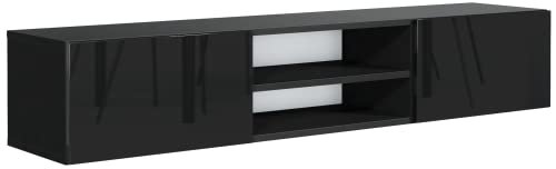 meble masztalerz TV Hängeschrank Schwarz Hochglanz mit 2 Ablagen und 2 Türen, 160 cm, Lowboard, TV Schrank, Wohnzimmer Möbel von meble masztalerz