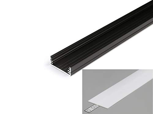 LED Profil 3,2cm breit Aluminium Schwarz eloxiert für LED Streifen 1m inkl. Abdeckung milchig UV beständig, für LED Bänder bis max. 29,8mm. (Schwarz, 1m milchig) von MEC Light