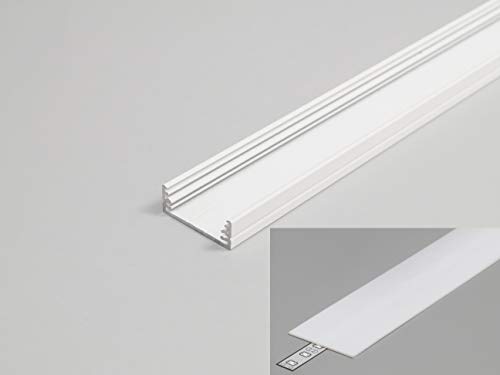 LED Profil 3,2cm breit Aluminium Weiss eloxiert für LED Streifen 2m inkl. Abdeckung milchig UV beständig, für LED Bänder bis max. 29,8mm. (Weiß, 2m milchig) von MEC Light