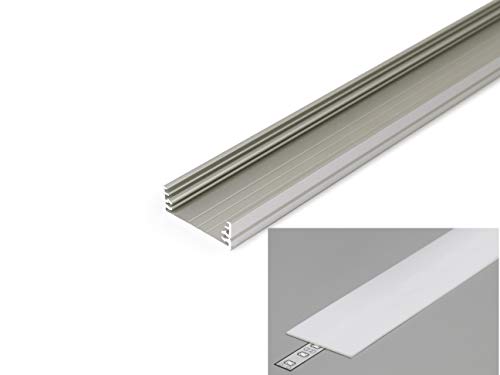 LED Profil 3,2cm breit Aluminium eloxiert für LED Streifen 2m inkl. Abdeckung milchig UV beständig, für LED Bänder bis max. 29,8mm. (Silber, 2m milchig) von MEC Light