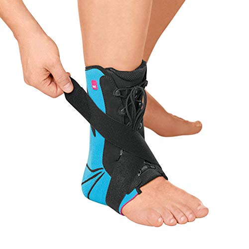 medi Levamed stabili-tri Sprunggelenkorthese – Stabilisiert und mobilisiert verletzte Sprunggelenke – Azurblau – Größe: 1 – Seite: Links von medi