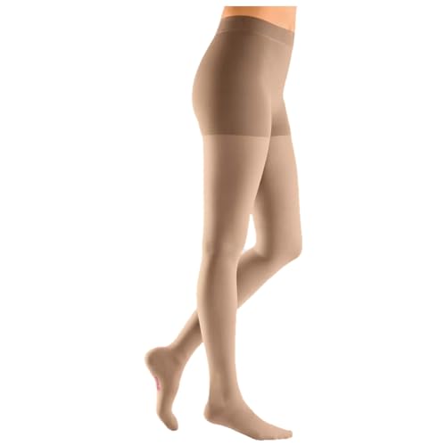 medi mediven Plus Kompressions-Strumpfhose | Strapazierbar | Antibakterielle Wirkung | KKL 2 | Größe: III | Farbe: Beige | Geschl. Spitze | Normal | Ohne Haftband von medi