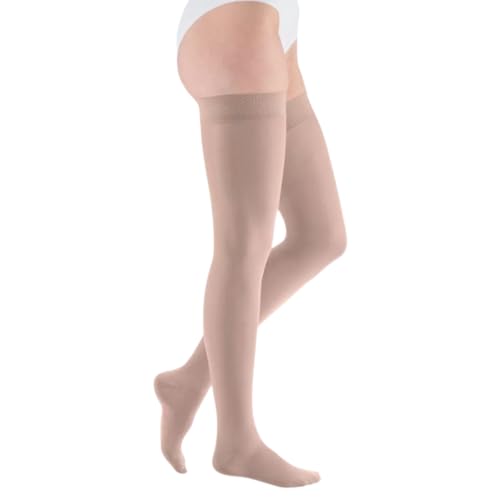 medi mediven elegance | Atmungsaktive Kompressionsstrümpfe Oberschenkellang | Mit Komfortsohle | Größe: III | KKL 1 | Farbe: Cashmere | Normal | Geschl. Spitze | Ohne Haftband von medi