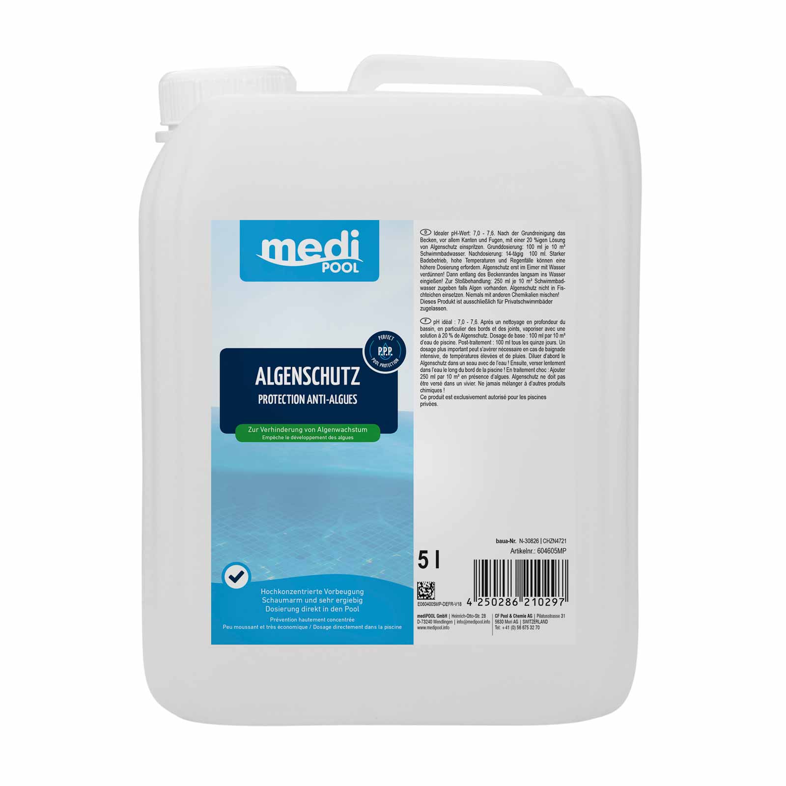 mediPOOL Algenschutz, Algenverhütung, Algenvernichter, Algenschutzmittel Inhalt:5 Liter von mediPOOL