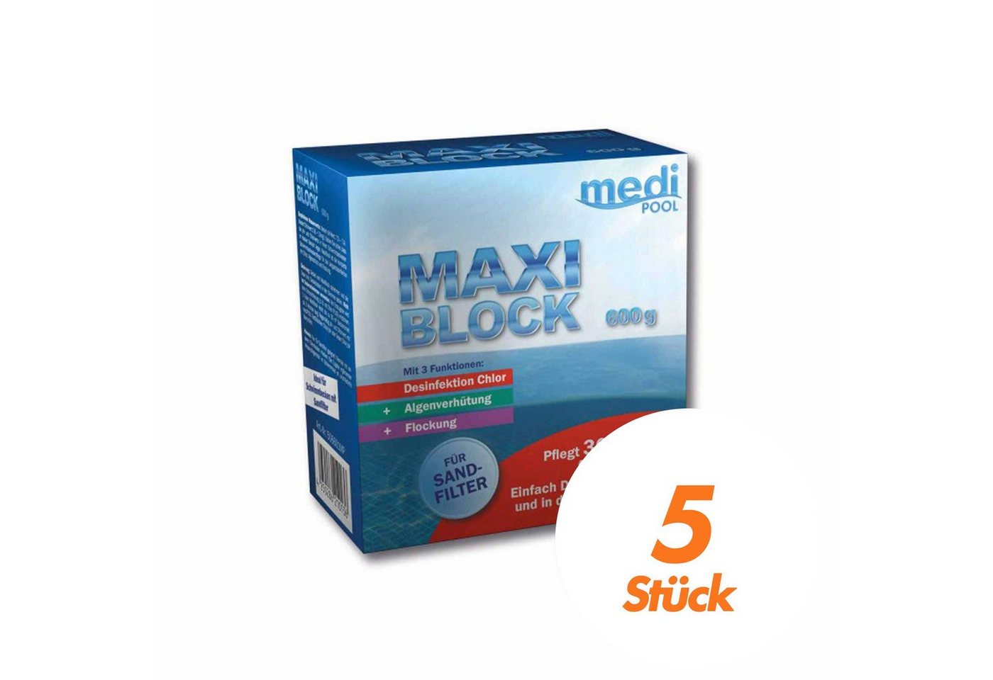 mediPOOL Chlortabletten MaxiBlock 5x 600g Multiblock Chlorblock Langzeitdesinfektion, (Set) von mediPOOL