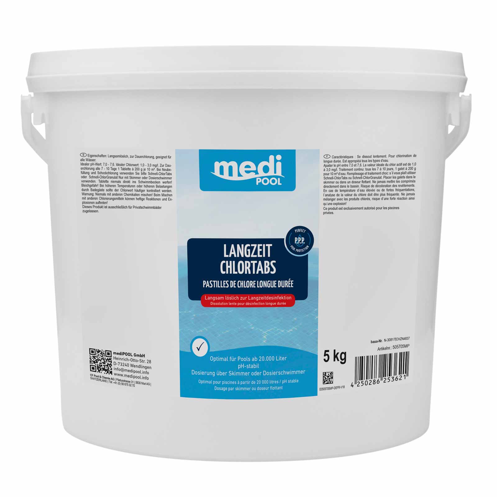 mediPOOL Langzeit-Chlor Tabs 200 g Langzeitchlortabletten Chlortabletten Pool Inhalt:5 kg von mediPOOL