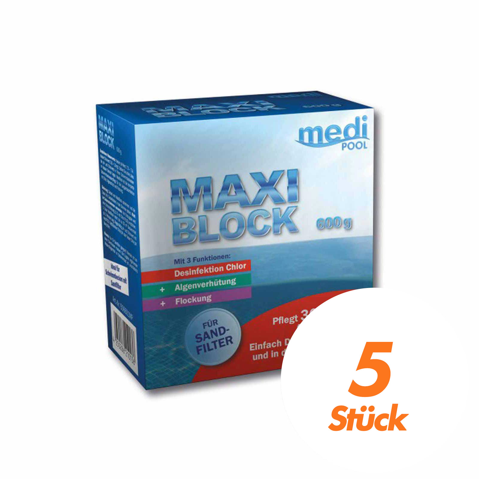 mediPOOL MaxiBlock 5x 600g Multifunktionsblock Chlorblock Langzeitdesinfektion von mediPOOL
