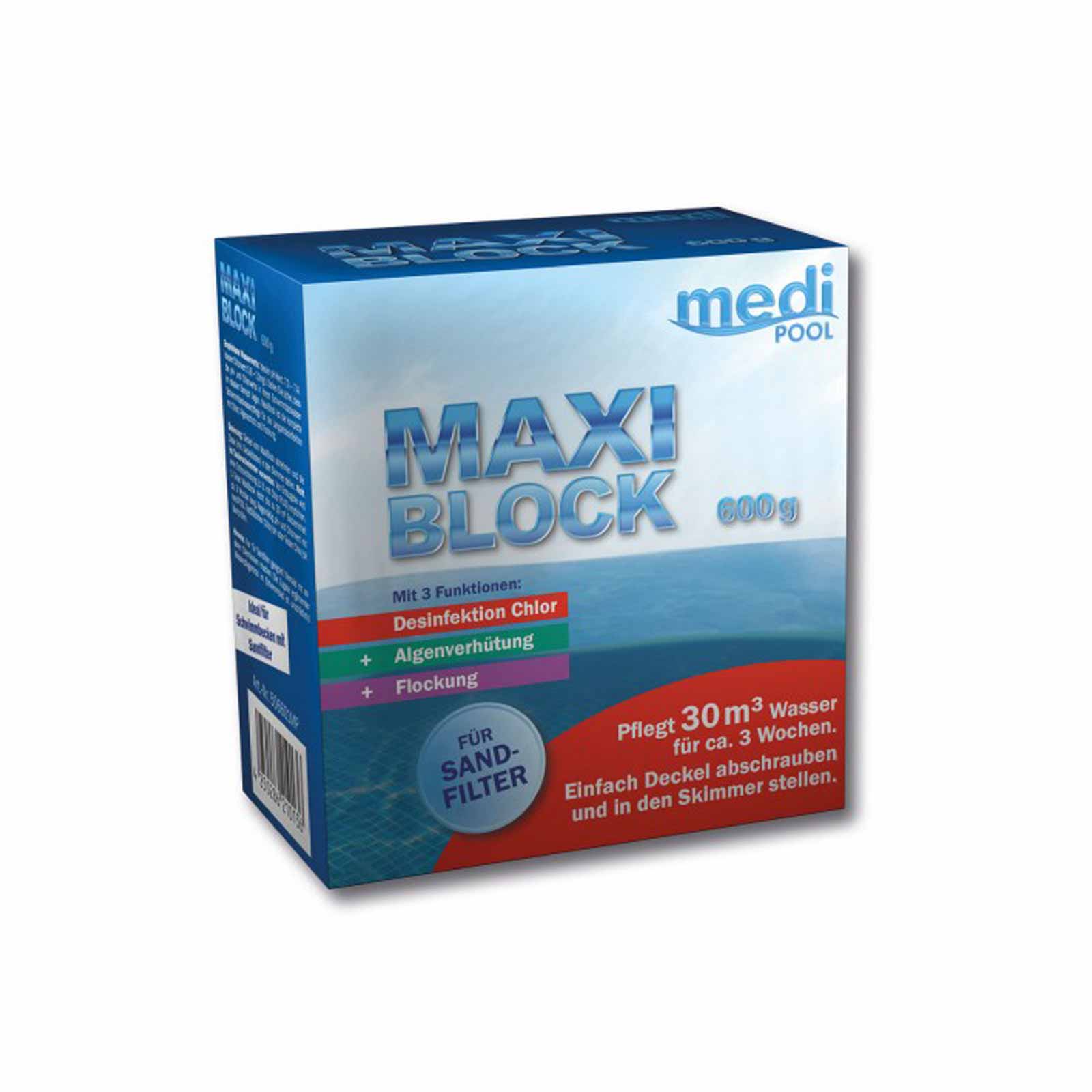 mediPOOL MaxiBlock 600g Multifunktionsblock Chlorblock Langzeitdesinfektion Pool von mediPOOL