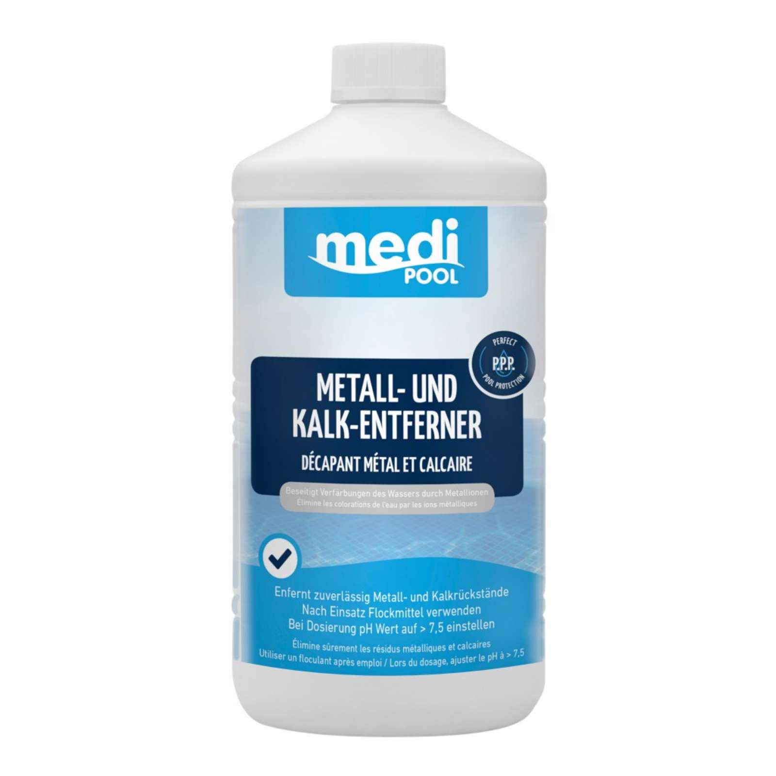 mediPOOL Metall- & Kalk Entferner 1L Beckenreiniger Poolbeckenreiniger Kalklöser von mediPOOL